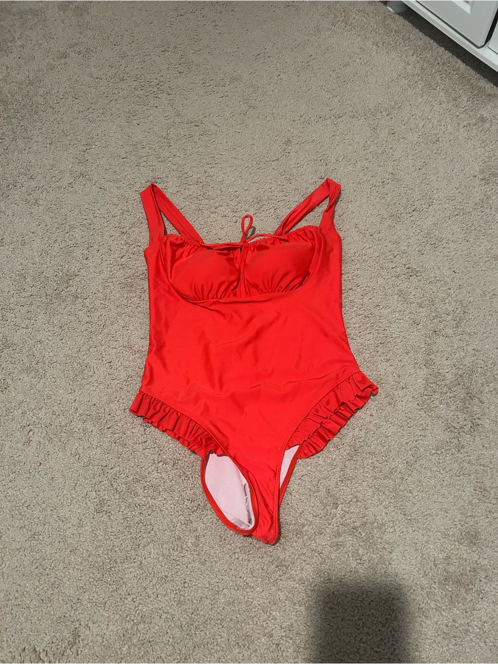 Orange Ruffle One-Piece Swimsuit with Sweetheart Bust